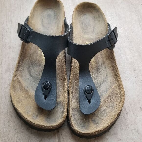 Birkenstock Shoes - Birkenstock gizeh black leather sandal size 38